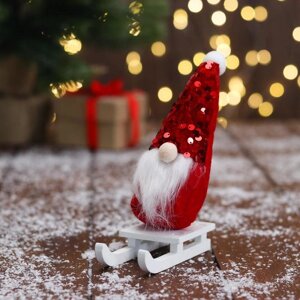 Мягкая игрушка 'Дед Мороз на санках' пайетки, 5х13 см, красный