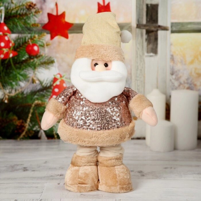 Мягкая игрушка 'Дед Мороз в пайетках' стоит, 15х41 см (в сложенном виде 30 см), коричневый от компании Интернет-магазин "Flap" - фото 1