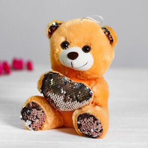 Мягкая игрушка 'Медведь с сердцем'пайетки, розово-серебряный