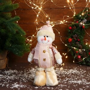 Мягкая игрушка 'Снеговик в костюме с цветочками' стоит, 13х27 см, розовый
