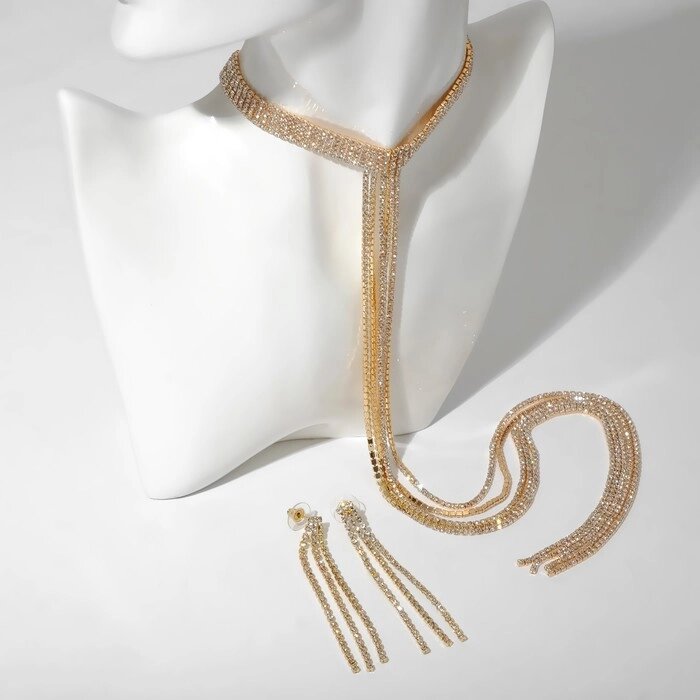 Набор 2 предмета серьги, колье 'Лёд' дорожка, цвет белый золоте, 30 см от компании Интернет-магазин "Flap" - фото 1