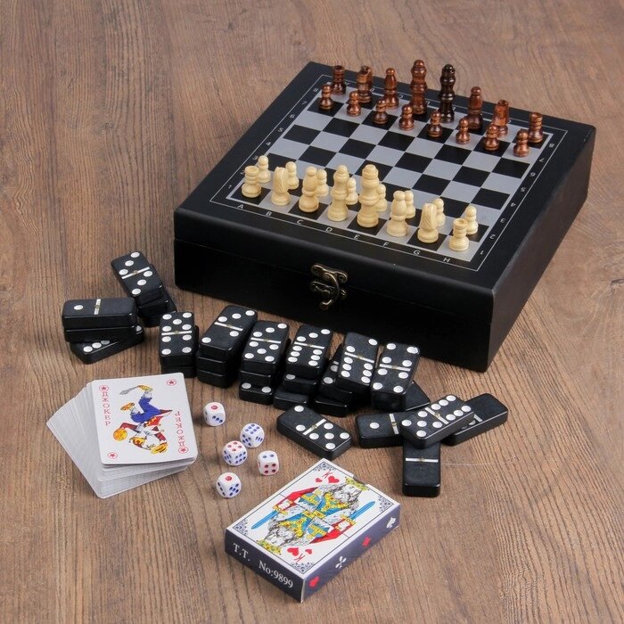 Набор 4 в 1 шахматы, домино, 2 колоды карт, 25 х 25 см от компании Интернет-магазин "Flap" - фото 1