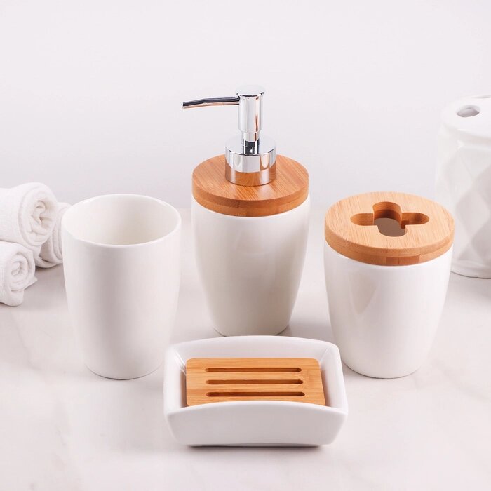 Набор аксессуаров для ванной комнаты 'Бамбук', 4 предмета (мыльница, дозатор, два стакана) от компании Интернет-магазин "Flap" - фото 1