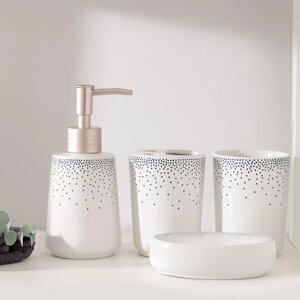 Набор аксессуаров для ванной комнаты 'Брызги'4 предмета (дозатор 300 мл, мыльница, 2 стакана), цвет белый