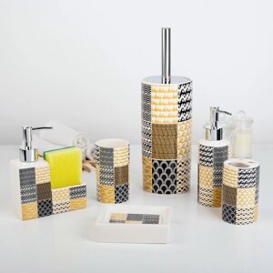 Набор аксессуаров для ванной комнаты 'Геометрия'6 предметов (мыльница, 2 дозатора для мыла, 2 стакана, ёрш)