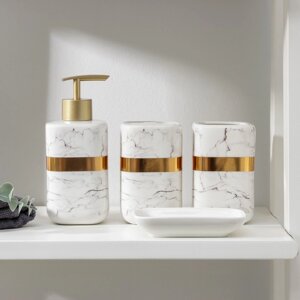 Набор аксессуаров для ванной комнаты 'Кохалонг'4 предмета (мыльница, дозатор для мыла, 2 стакана), цвет белый