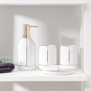 Набор аксессуаров для ванной комнаты 'Лайн'4 предмета (дозатор 400 мл, мыльница, 2 стакана), цвет белый