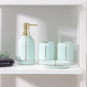 Набор аксессуаров для ванной комнаты 'Лайн'4 предмета (дозатор 400 мл, мыльница, 2 стакана), цвет зелёный