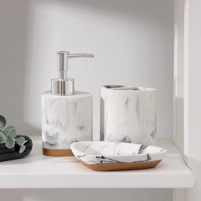 Набор аксессуаров для ванной комнаты 'Мрамор', 3 предмета (мыльница, дозатор 230 мл, стакан) от компании Интернет-магазин "Flap" - фото 1