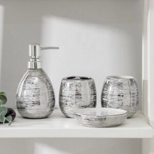 Набор аксессуаров для ванной комнаты 'Нити'4 предмета (мыльница, дозатор 400 мл, 2 стакана), цвет серебряный