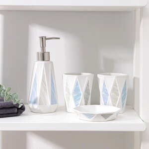 Набор аксессуаров для ванной комнаты 'Олимпия'4 предмета ( дозатор 340 мл, мыльница, два стакана 300 мл), цвет белый