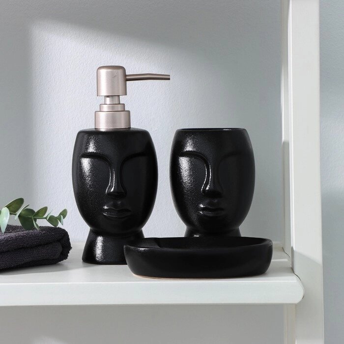 Набор аксессуаров для ванной комнаты SAVANNA 'Вуду', 3 предмета (мыльница, дозатор для мыла, стакан), цвет чёрный от компании Интернет-магазин "Flap" - фото 1