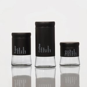 Набор банок стеклянных для сыпучих продуктов 'Трио'3 предмета 350/550/750 мл, 9,5x10,5/15/19,8 см, цвет чёрный