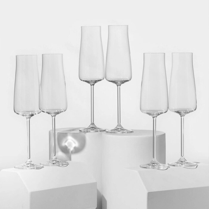 Набор бокалов для шампанского Alex, стеклянный, 210 мл, 6 шт от компании Интернет-магазин "Flap" - фото 1