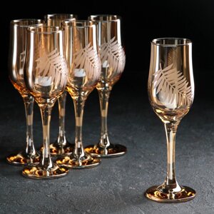Набор бокалов для шампанского 'Папоротник'200 мл, 6 шт, цвет янтарный