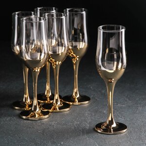 Набор бокалов для шампанского 'Поло'200 мл, 6 шт, цвет золотой