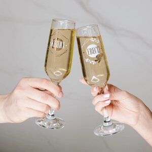 Набор бокалов для шампанского 'Жених и невеста'2 штуки, 200 мл, тип нанесения рисунка деколь