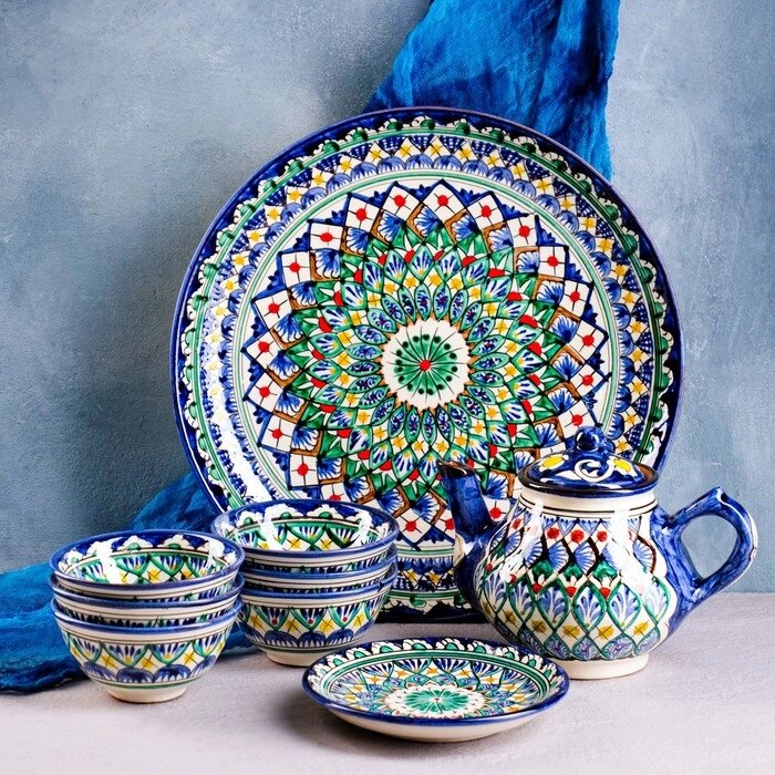 Набор чайный 9 предметов Риштанская Керамика (Чайник 0,8л, пиалы- 0,2) от компании Интернет-магазин "Flap" - фото 1