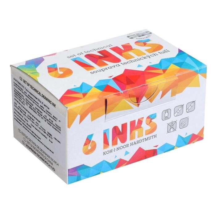 Набор цветной туши Koh-I-Noor, 6 цветов в тубах по 20 мл, картонная упаковка от компании Интернет-магазин "Flap" - фото 1