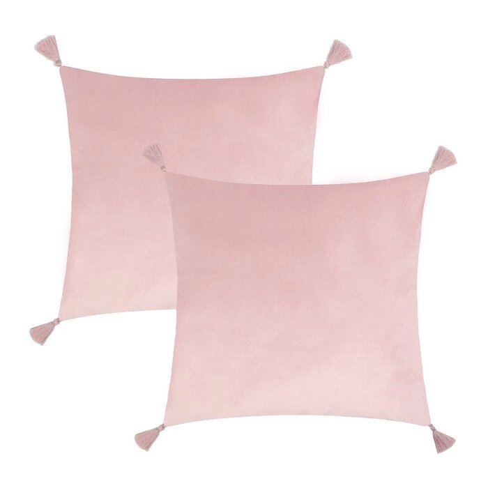 Набор декоративных наволочек Этель с кисточками, цвет розовый, 45х45 см - 2 шт, полиэстер, велюр от компании Интернет-магазин "Flap" - фото 1