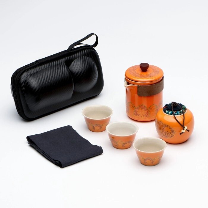 Набор для чайной церемонии 5 предметов, на 3 персоны, чашка 46 мл, чайник 250 мл, оранжевый от компании Интернет-магазин "Flap" - фото 1