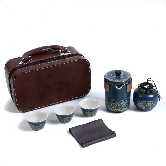 Набор для чайной церемонии 6 предметов на 3 персоны чашка 50 мл, чайник 280 мл, синий от компании Интернет-магазин "Flap" - фото 1