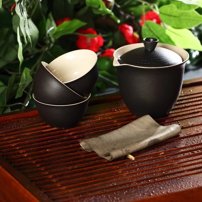 Набор для чайной церемонии керамический 'Атмосфера', 6 предметов чайник 250 мл, 3 пиалы 50 мл, тряпка, сумка, цвет от компании Интернет-магазин "Flap" - фото 1