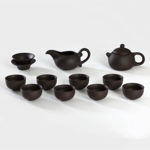Набор для чайной церемонии керамический 'Глина'11 предметов 8 пиал 50 мл, чайник, молочник, ступка, цвет коричневый