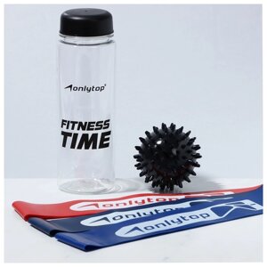 Набор для фитнеса ONLYTOP 'Геометрия' 3 фитнес-резинки, бутылка для воды, массажный мяч