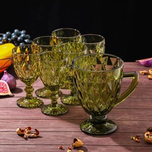 Набор для напитков из стекла 'Круиз'7 предметов кувшин 1,1 л, 6 бокалов 300 мл, цвет зелёный