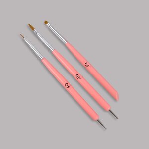 Набор для наращивания и дизайна ногтей плоская кисть - дотс 2 шт, плоская кисть - пушер, цвет розовый