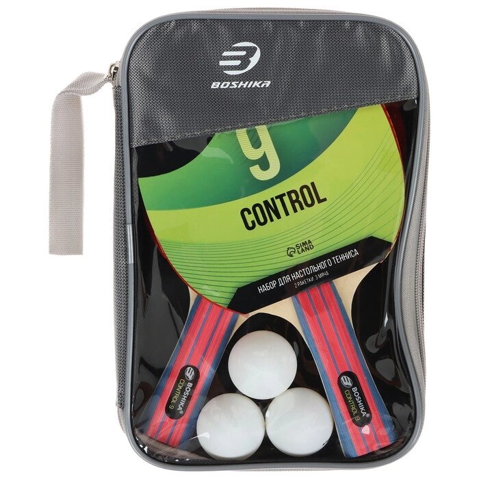 Набор для настольного тенниса BOSHIKA Control 9 2 ракетки, 3 мяча, губка 1.8 мм, коническая ручка от компании Интернет-магазин "Flap" - фото 1