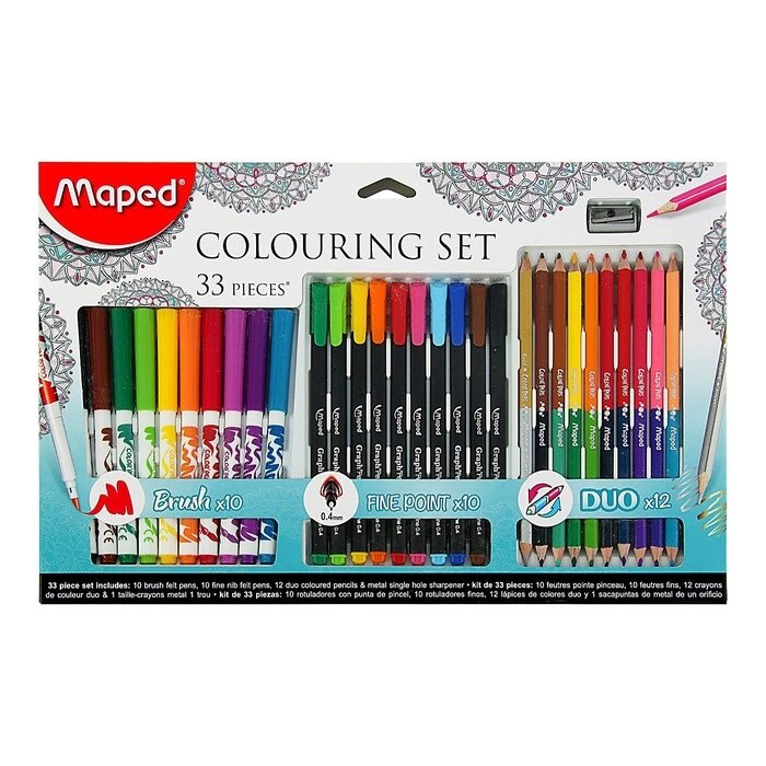 Набор для рисования Maped Color Peps 33 предмета фломастеры, ручка капилярная, карандаши цветные двусторонние, точилка от компании Интернет-магазин "Flap" - фото 1
