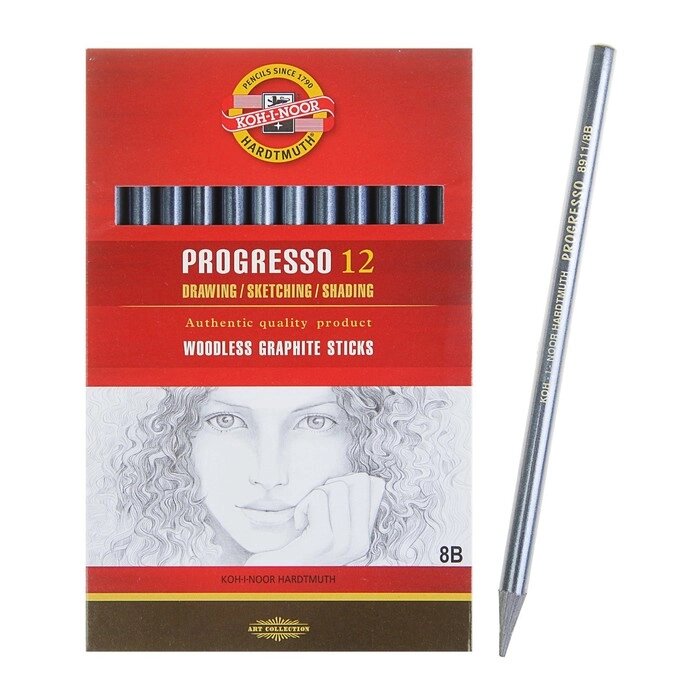 Набор карандашей цельнографитовых в лаке Koh-I-Noor PROGRESSO 8911, 8В, 12 штук в наборе от компании Интернет-магазин "Flap" - фото 1