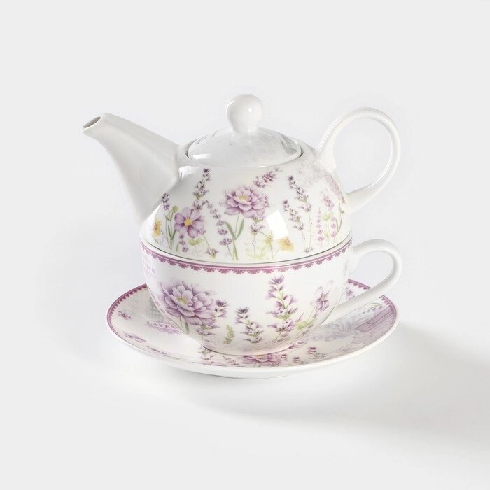 Набор керамический чайный 'Прованс', 3 предмета чайник заварочный 370 мл, чашка 300 мл, блюдце d15 см от компании Интернет-магазин "Flap" - фото 1