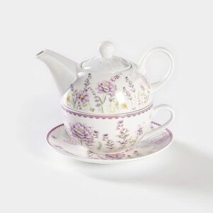 Набор керамический чайный 'Прованс'3 предмета чайник заварочный 370 мл, чашка 300 мл, блюдце d15 см