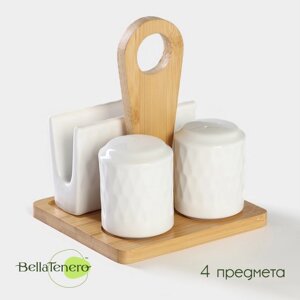 Набор керамический для специй на бамбуковой подставке BellaTenero 'Герда'3 предмета солонка 120 мл, перечница 120 мл,