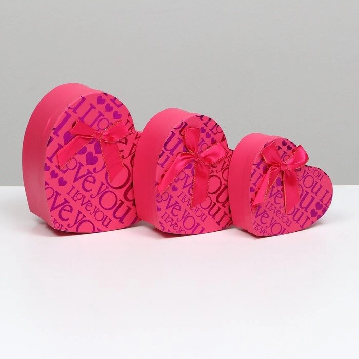 Набор коробок 3 в 1 сердца, I Love You, розовый, 21 х 19 х 9 - 15.5 х 14 х 6 см от компании Интернет-магазин "Flap" - фото 1