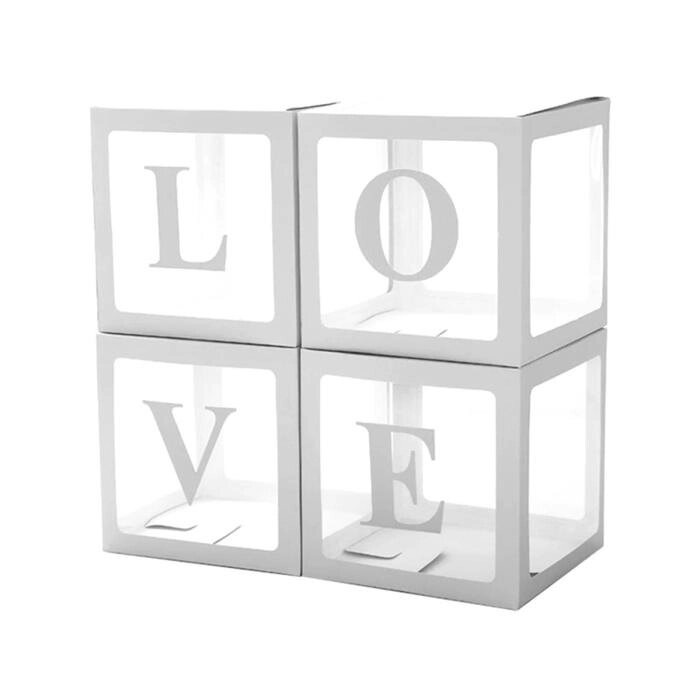 Набор коробок для воздушных шаров Love, белый, 30*30*30 см, в упаковке 4 шт. от компании Интернет-магазин "Flap" - фото 1