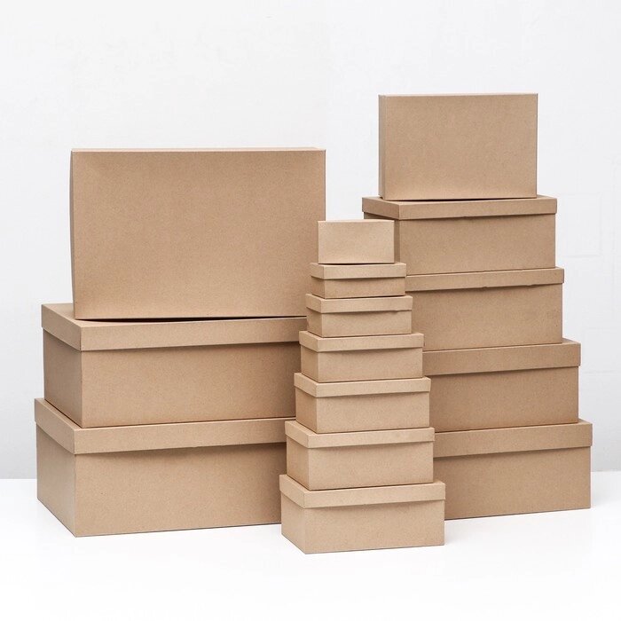 Набор коробок крафт однотонный 15в1   44 х 34 х 15,5 - 11 х 6 х 4 см от компании Интернет-магазин "Flap" - фото 1
