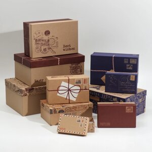Набор крафтовых коробок 10 в 1, упаковка подарочная, Почта'12 х 7 х 4 - 32.5 х 20 х 12.5 см
