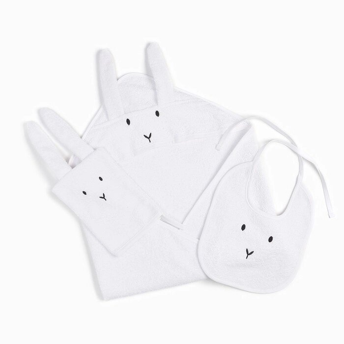 Набор Крошка Я (полотенце-уголок, рукавица, нагрудник), белый, 100 хл, 360 гр/м2 от компании Интернет-магазин "Flap" - фото 1