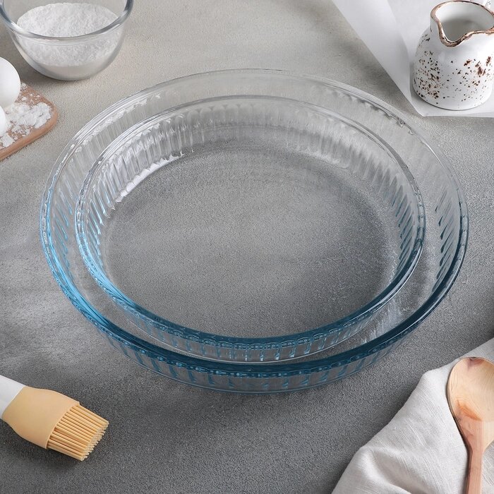 Набор круглой посуды из жаропрочного стекла для запекания Borcam, 2 предмета 1,6 л, 2,6 л от компании Интернет-магазин "Flap" - фото 1