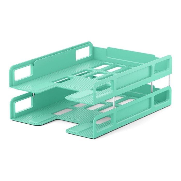 Набор лотков горизонтальных - трансформеров для бумаг ErichKrause Techno, Pastel Bloom, 2 штуки, зеленый от компании Интернет-магазин "Flap" - фото 1