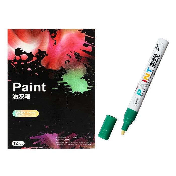 Набор маркер-краска (лаковый), 12 цветов, наконечник пулевидный от компании Интернет-магазин "Flap" - фото 1