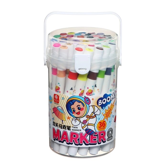 Набор маркеров, 36 цветов, двусторонние, пулевидный и скошенный наконечники от компании Интернет-магазин "Flap" - фото 1