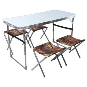 Набор мебели стол, 4 стула, цвет металлик/камуфляж саванна