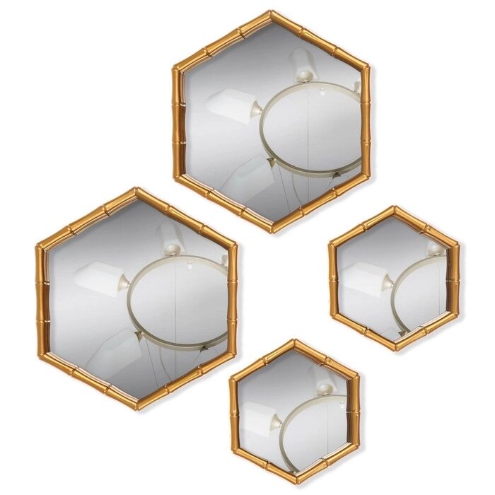 Набор настенных зеркал 'Бамбук', зеркальная поверхность 22,7 x 20/15 x 13,2 см, цвет золотистый от компании Интернет-магазин "Flap" - фото 1