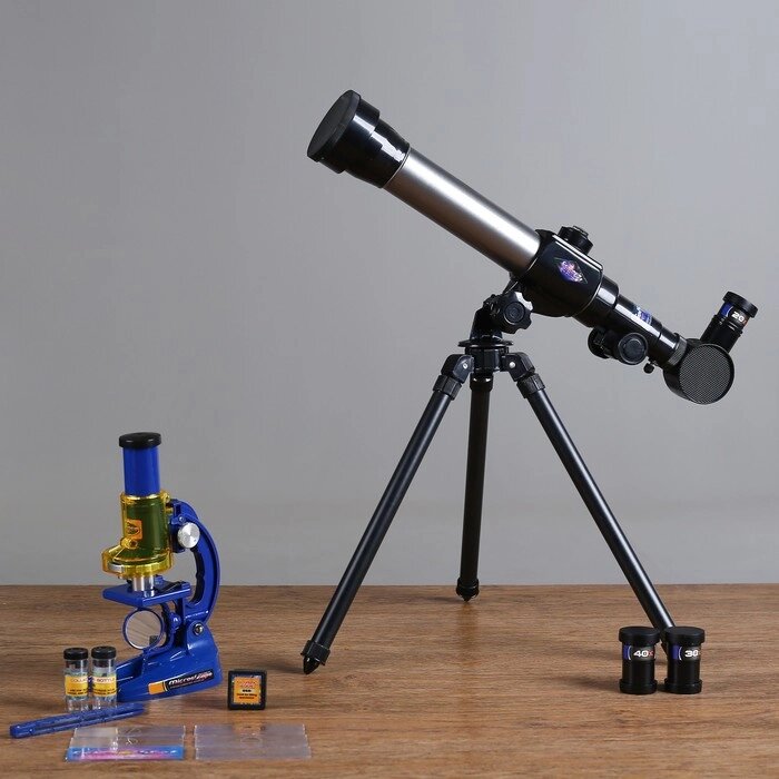 Набор обучающий 'Юный натуралист Ultra' телескоп настольный 20х/ 30х/ 40х, съемные линзы, микроскоп от компании Интернет-магазин "Flap" - фото 1