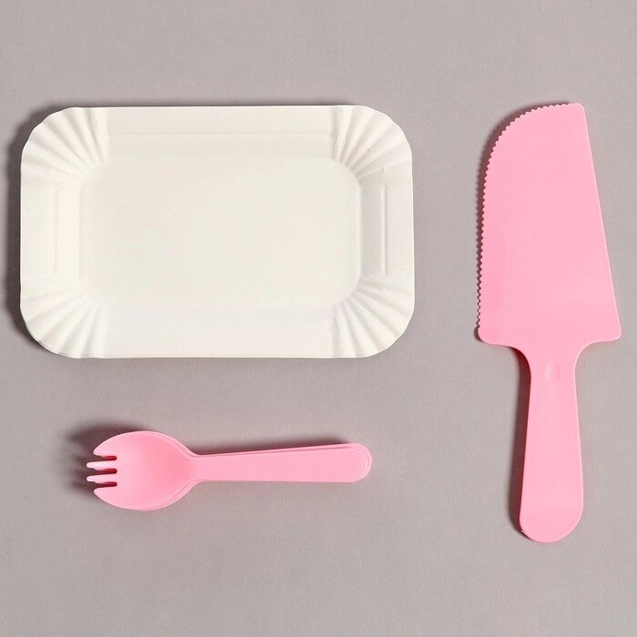 Набор одноразовой посуды, 6 шт, цвет розовый от компании Интернет-магазин "Flap" - фото 1